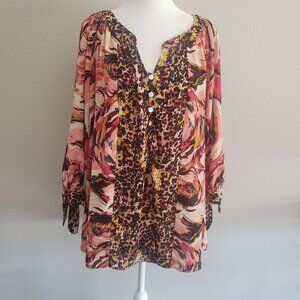 Fig & Flower Blouse Tunic Plus Size 2X Lightweight Artsy Abstract Popover